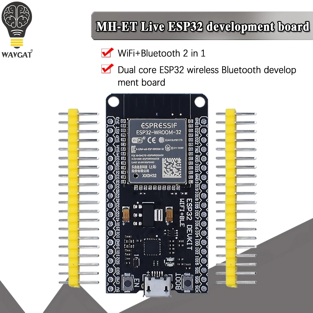 

Макетная плата WAVGAT ESP32, плата с Wi-Fi + Bluetooth, сверхнизкое энергопотребление, два ядра, ESP-32 ESP-32S ESP 32, аналогична ESP8266