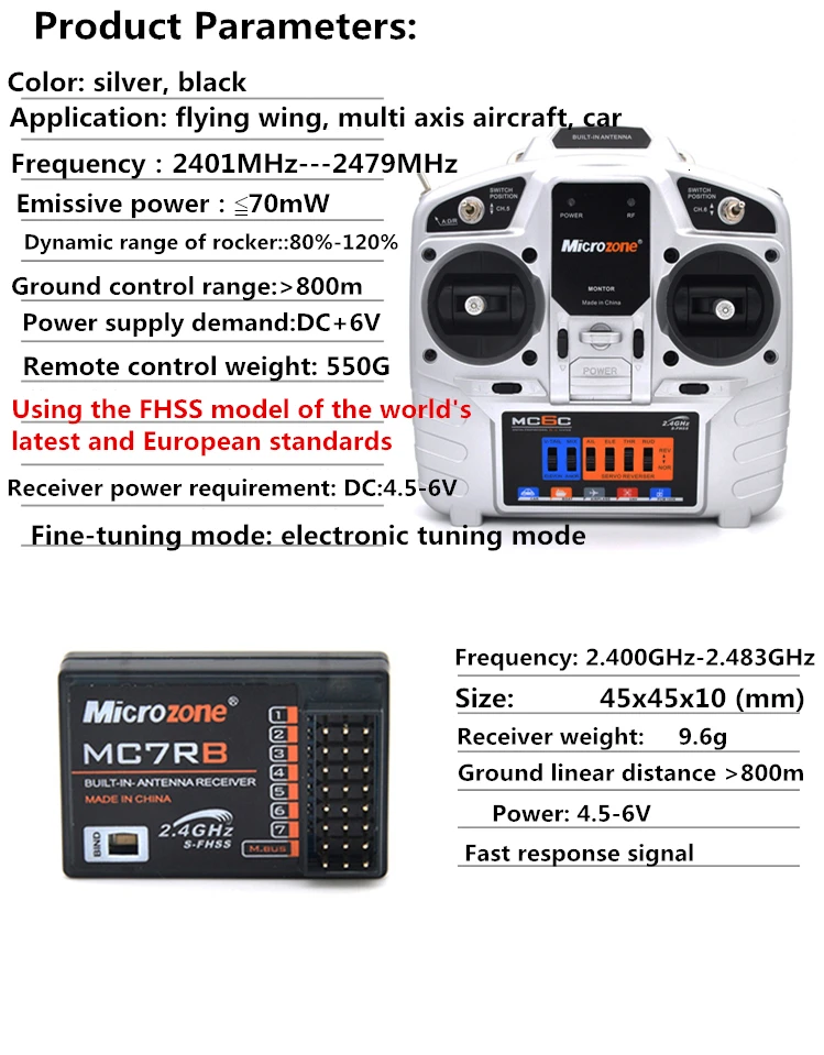 Microzone Mc6c 2,4g 6ch контроллер передатчик приемник радиосистема для радиоуправляемый самолет, Квадрокоптер Multirotor вертолет автомобиль Лодка