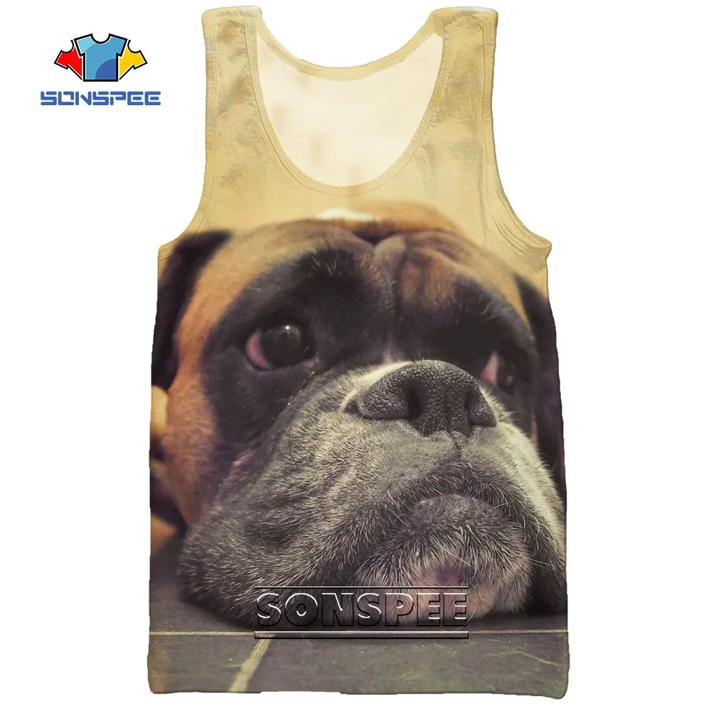 

SONSPEE 3D Print Animal Boxer Dog Beach Men's Tank Tops Fitness Harajuku Bodybuilding Gym Clothing Men Sleeveless Vest Shirts