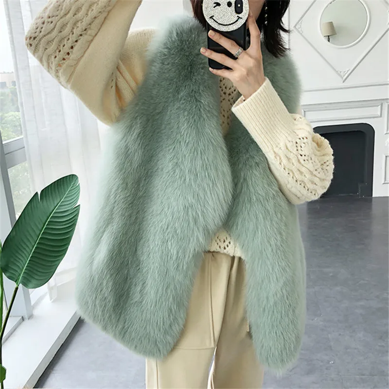 

Autumn Winter Women's Genuine Real Whole skin Fox Fur Vest Lady Slim Waistcoat Gilet