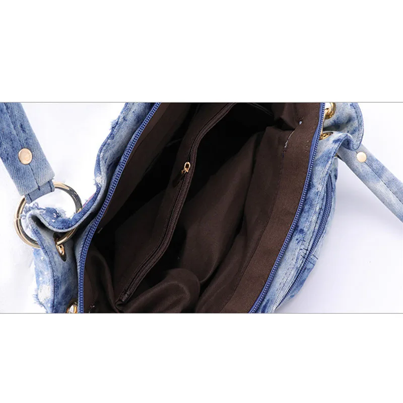 

iPinee shoulder bag flower embroidery women designer handbag high quality female Hobo bag tote washed denim large crossbody bags
