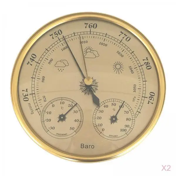 

2Pcs 3 in 1 Weather Station for Indoor and Outdoor use, Diameter 13 cm, Barometer Thermometer Hygrometer