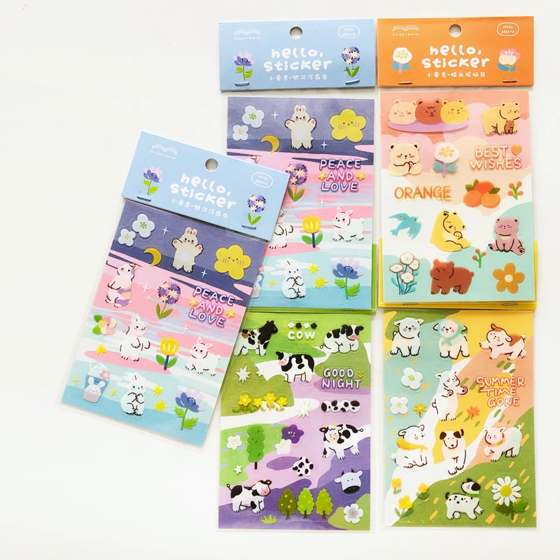 

2 Sheets/Pack Farm Animals Cows Dog Rabbit Handbook Album Decorative Sticker