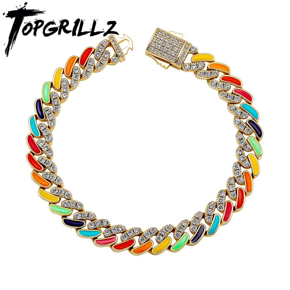 

TOPGRILLZ классические браслеты для пар 9 мм цветной капающий масляный кубинский браслет с пружинной застежкой Панк ювелирные изделия для мужчин и женщин