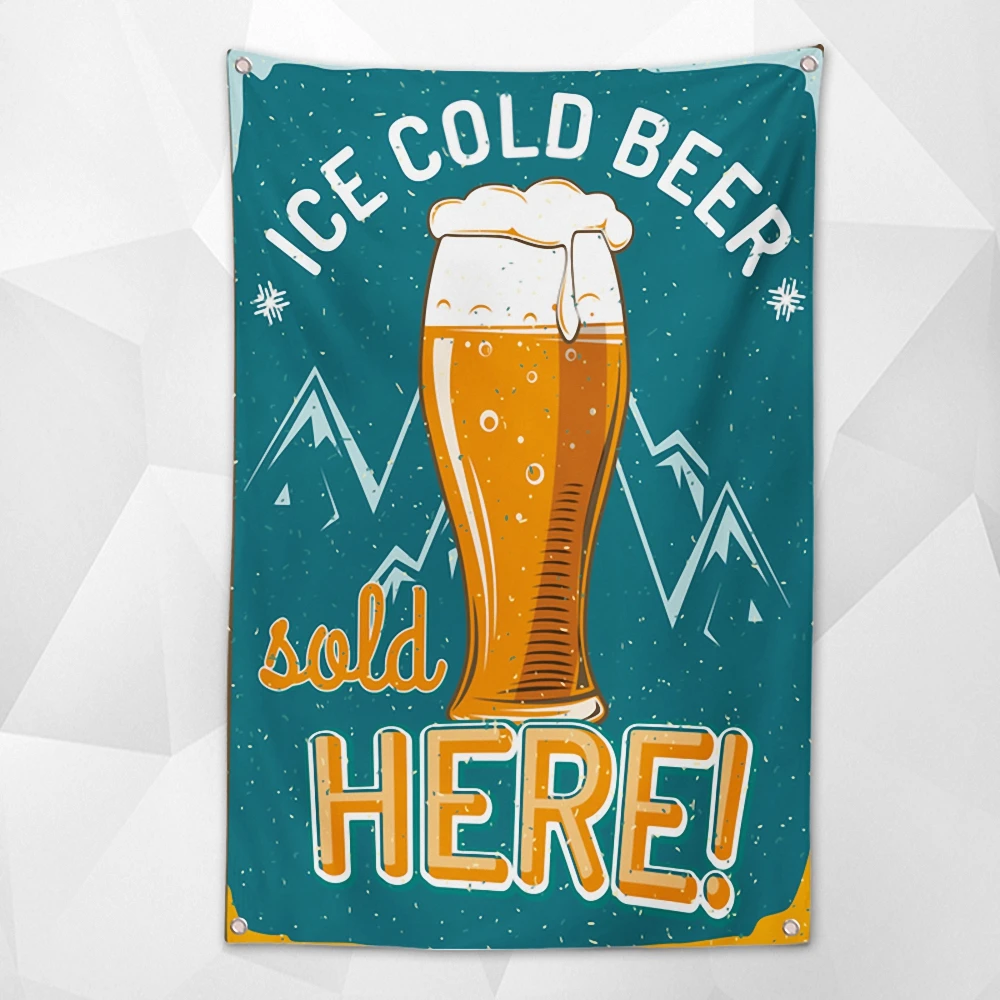 

ICE COLD BEER Nostalgic Retro Hanging Cloth Wall Chart Vintage Beer Day Poster Wallpaper Banner Flag for Beerfest Parties Decor