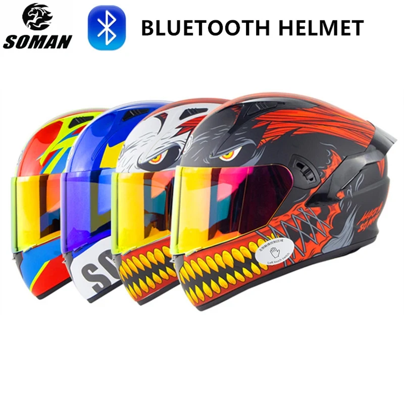 

Motorcycle Helmet Full Face Dual Lens Cascos Built In Headset Capacete DOT Bluetooths Casco