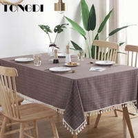 tongdi table cloth elegant linen lace embroidery durable eazy cleaning decoration for kitchen dining room camping rectangle