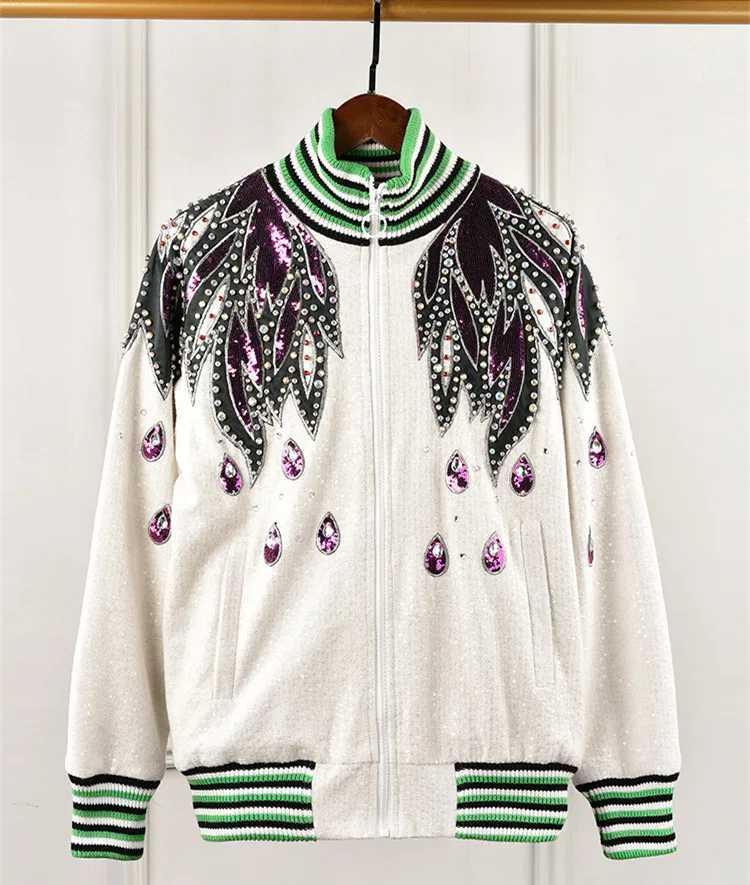 Новое поступление женские вязаные куртки с вышивкой и блестками модный свитер