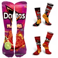 funny long socks men and women food cornflake ketchup packaging design kawaii socks 3d printing potato chips unisex high socks