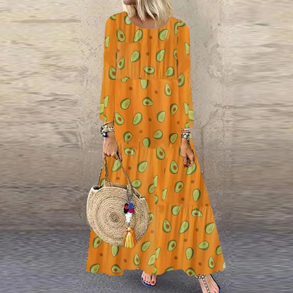 JAYCOSIN 2019 Новое винтажное женское платье с принтом авокадо Макси размера плюс