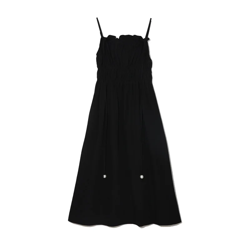 

Office Lady Elegant Solid Women Sling Dresses Fungus Shirring Bandage Design Female Dress 2021 Summer Chic Simple Vestidos Mujer