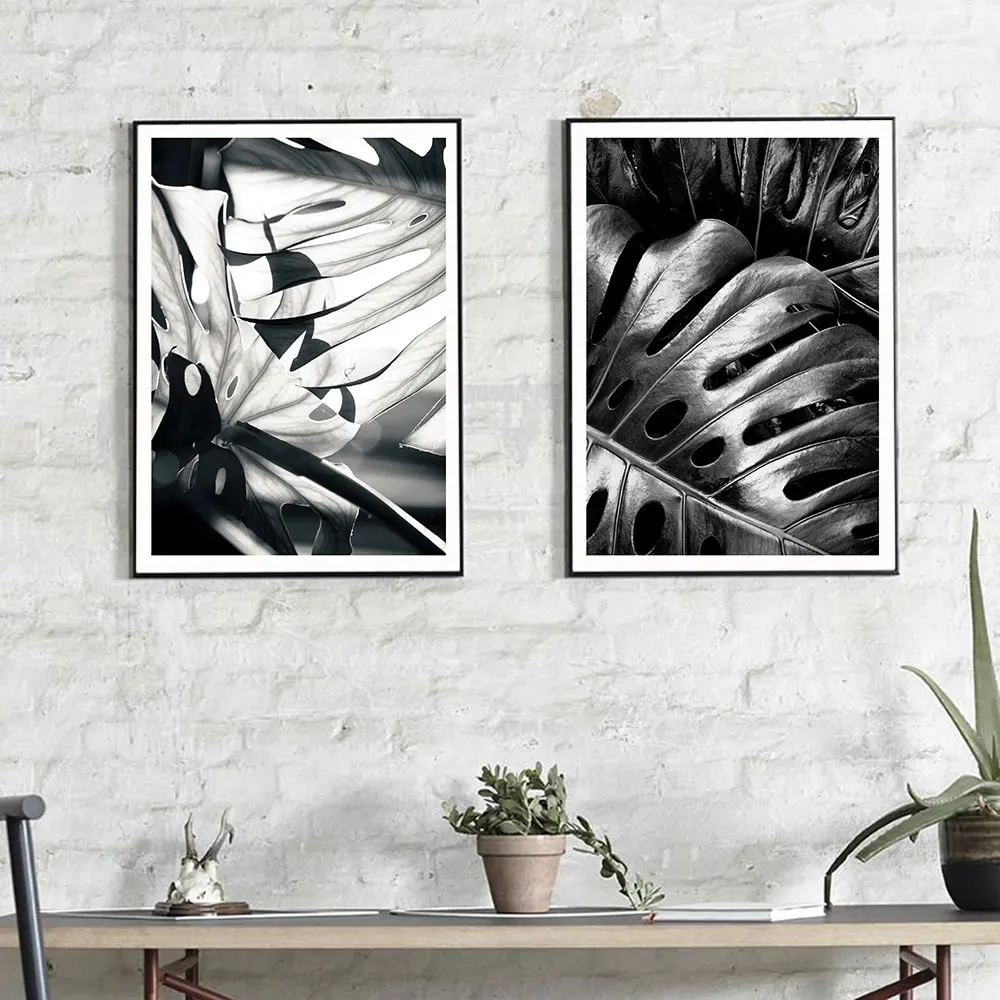 

Monstera Leaves Poster Black White Canvas Painting Nordic Art Print Modern Minimalist Wall Picture For Living Room Home Decor