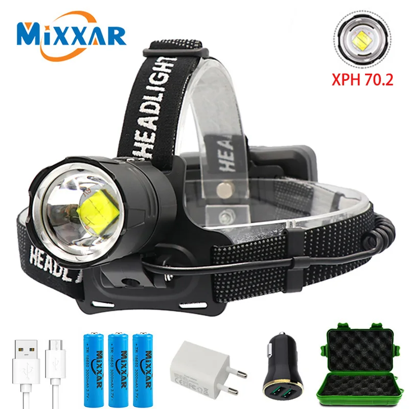 

ZK20 Dropshiping High Lumens LED Headlamp XHP70.2 Power Headlight 3 Modes Telescopic Rechargeable Zoom Torch Waterproof Hunting