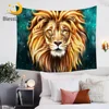 BlessLiving Artistic Lion Face Tapestry Gold Wild Animal Tapestries 3D Oil Painting Wall Hanging for Living Room Teal Blue Sheet 1