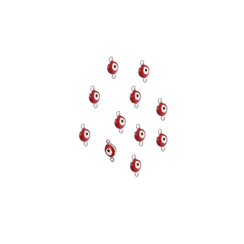 Red Steel 20PCS Stainless Steel Evil Eye Charm Connectors 6mm Gold Fashion Connector Beads for DIY Necklace Bracelet Jewelry Making - Color: Red Steel