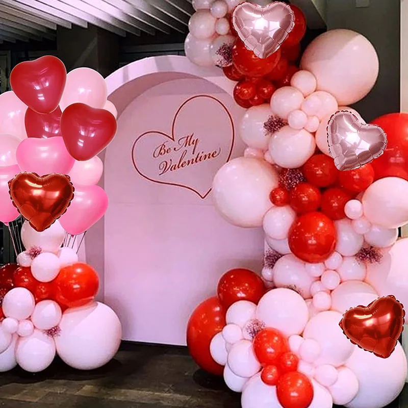 

105Pcs Red Pink Balloons Arch Garland Kit Red Rose Gold Heart Foil Balloons Wedding Valentine's day Theme Aluminum Foil Balloons