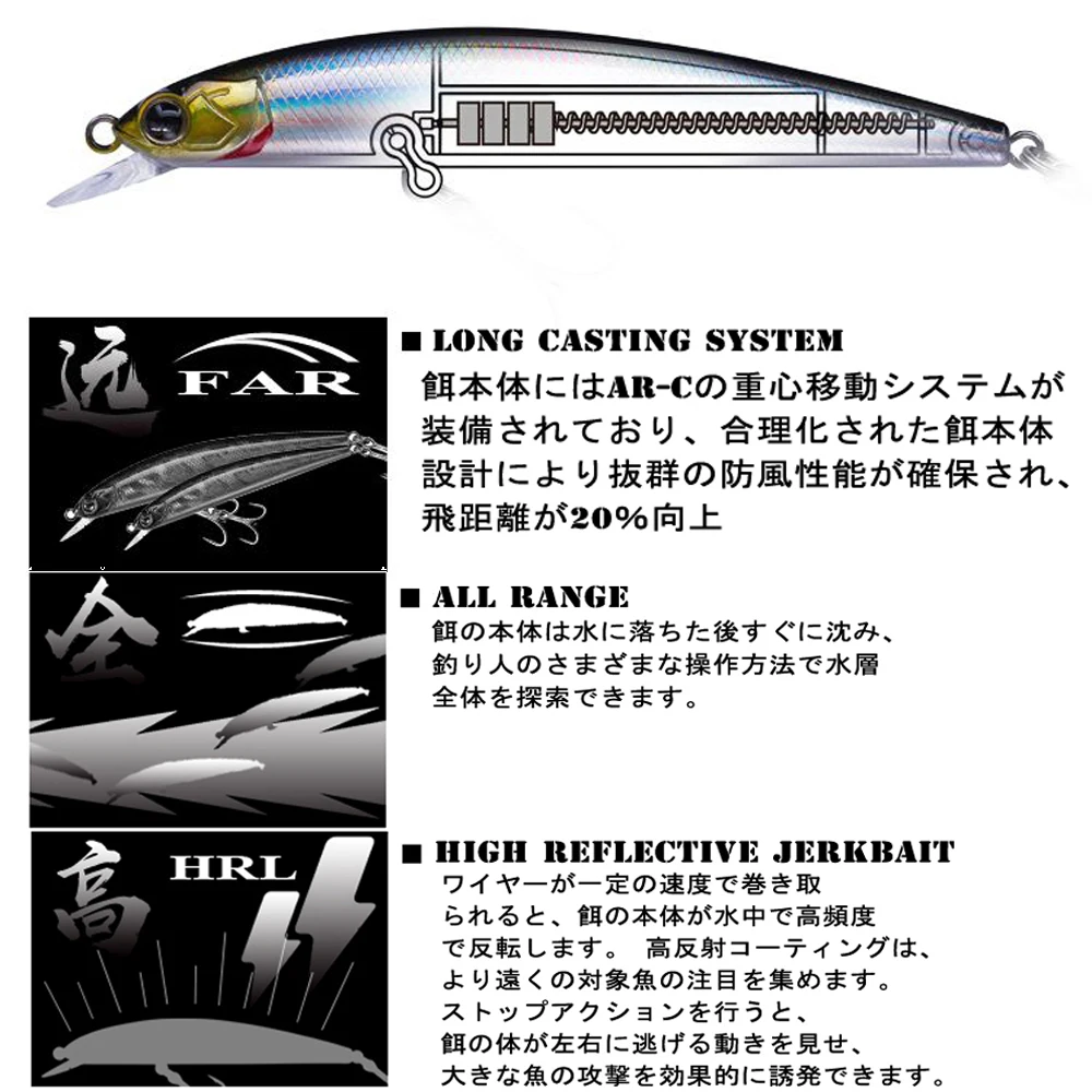 Искусственная приманка EWE Brand 2020 для ловли форели и окуня - воблер AR-C с медленным тонущим движением, типа jerkbait, размером 80/95мм и весом 6,7/10,5г.