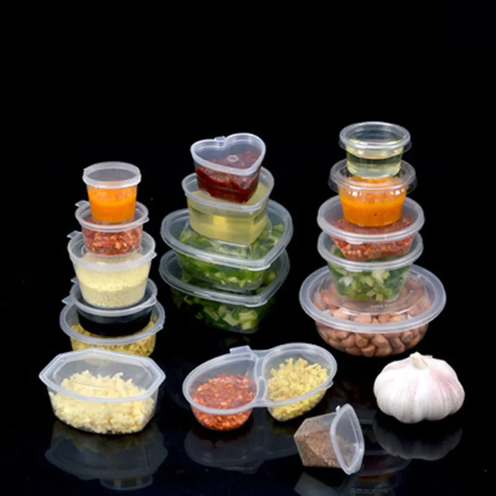 

100pcs Disposable Sauce Box Storage Containers Plastic Box With Lids Sauce Cups Transparent Seasoning Box