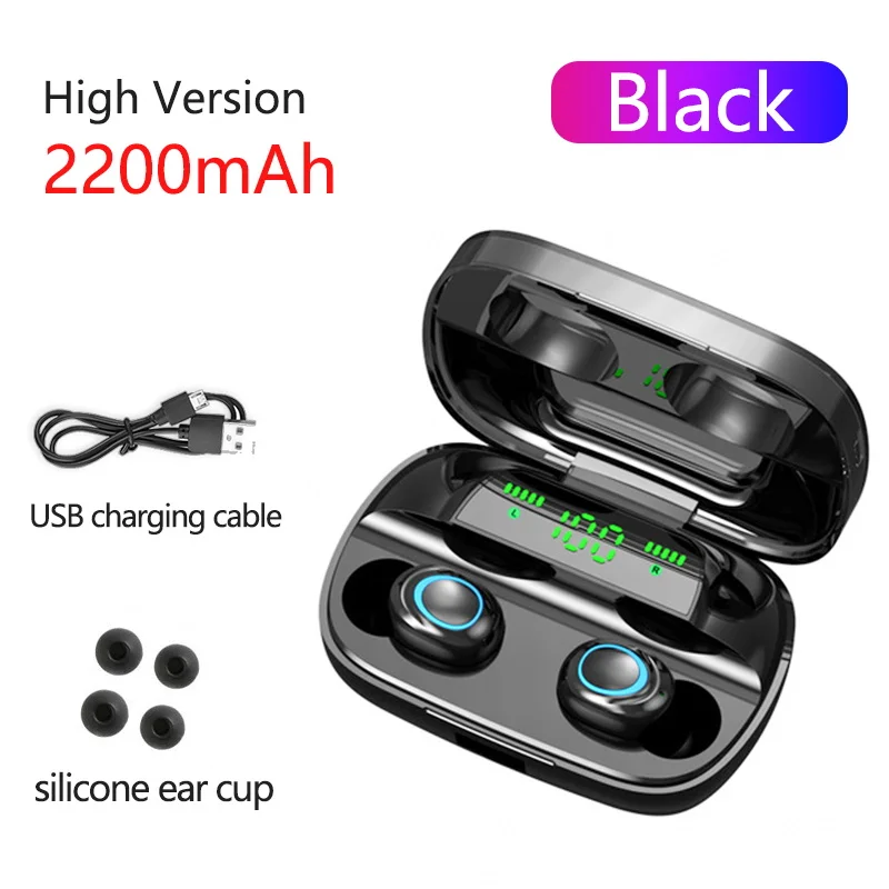 Black TWS Bluetooth 5,0 наушники стерео беспроводные Earbus HIFI Звук спортивные наушники гарнитура с микрофоном для телефона - Цвет: Black