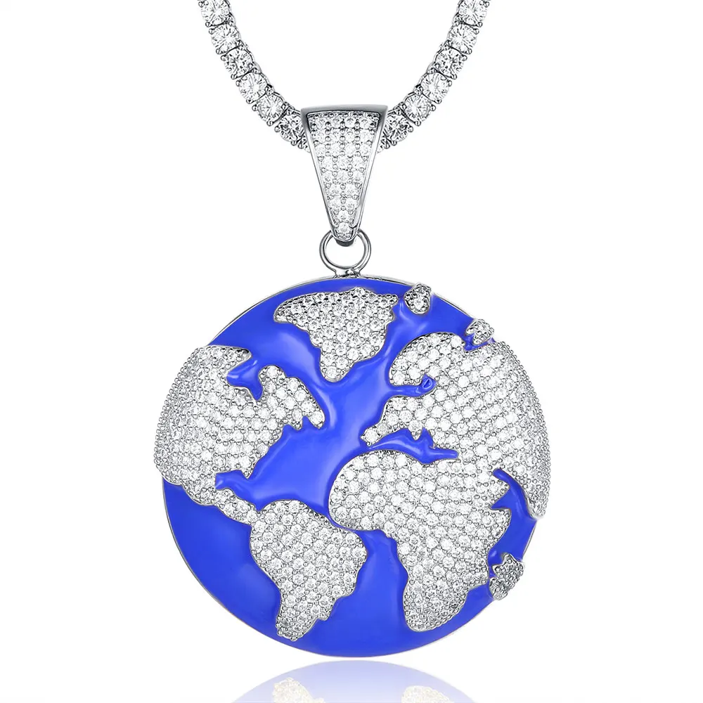 

100% Micro Zircon Hip Hop Luxury Earth Pendant Necklace For Men Jewelry Bling Bling CZ Rapper Jewelry Dropshipping Wholesale