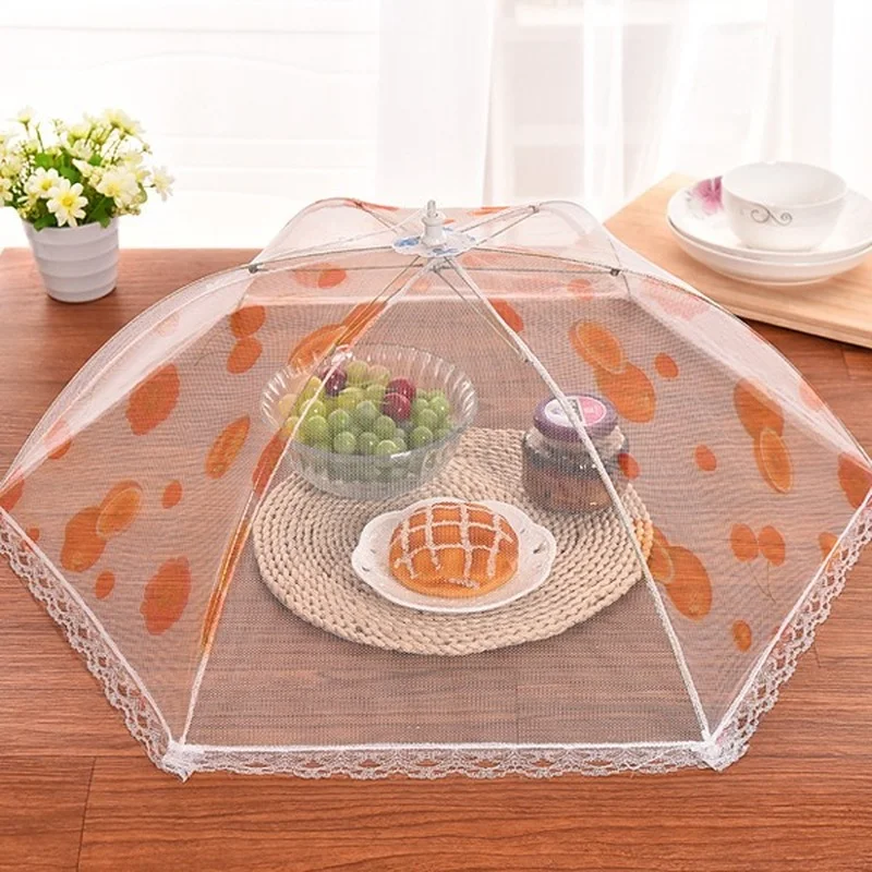 

Foldable Vegetable Cover Round Flower Printed Food Table Cover Fly Proof Cover Breathable Transparent Vegetable Protective Cover