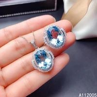 kjjeaxcmy fine jewelry 925 sterling silver inlaid natural gemstone blue topaz female ring pendant set noble support test