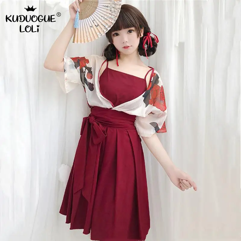 Платье-кимоно женское в японском стиле винтажная одежда с цветочным принтом для