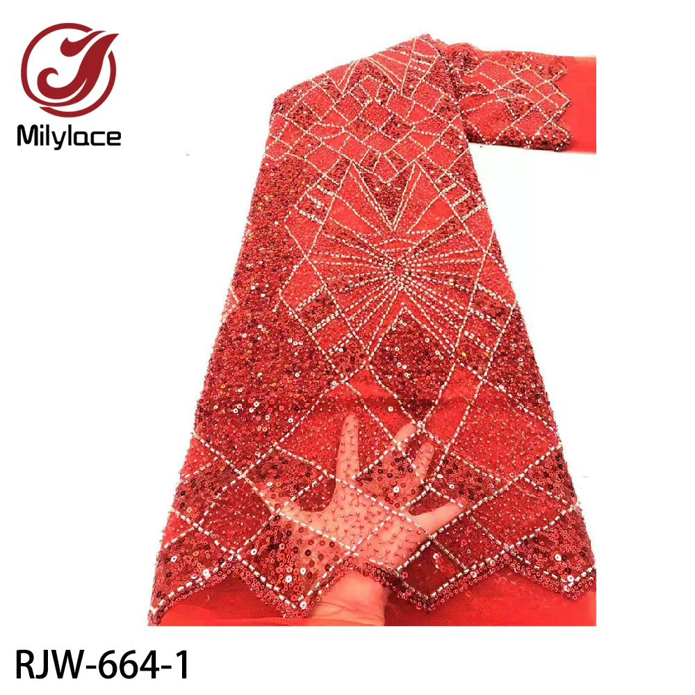 

High Quality French Tulle Lace Fabric with Sequins Embroidery African Lace Fabrics for Sewing Dress Women Lace 5yards RJW-664