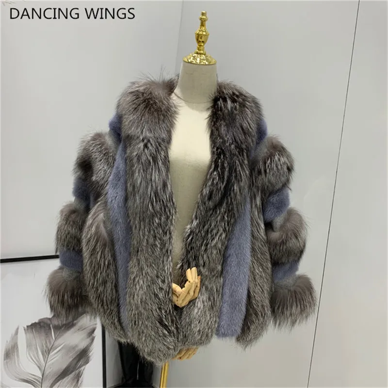 Hot Sell Natural Mink Fur Splicing Fox Fur Winter Woman Coats 2022 Genuine Fur Coats Real Mink Fur Coat enlarge