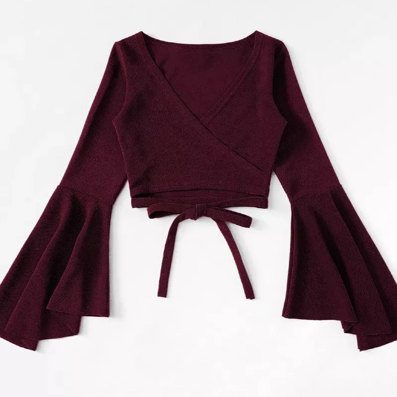 wine red Белый топ желтый укороченный Топ Футболка женская майка женская футболка Женская повязка ropa с длинным рукавом сексуальный Повседневный Camiseta Mujer футболка черный короткий топ - Цвет: wine red