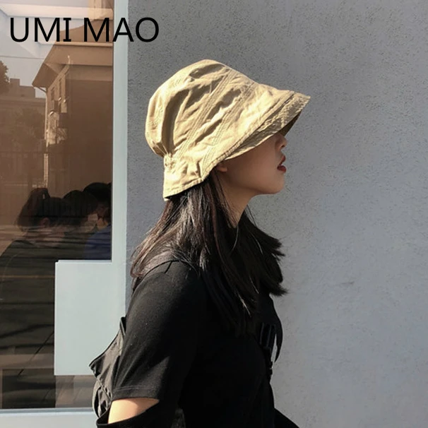 

UMI MAO Hat Female Washed Cotton Fisherman Hat Female Summer Sunscreen Sun Protection Retro Wild Visor Big Eaves