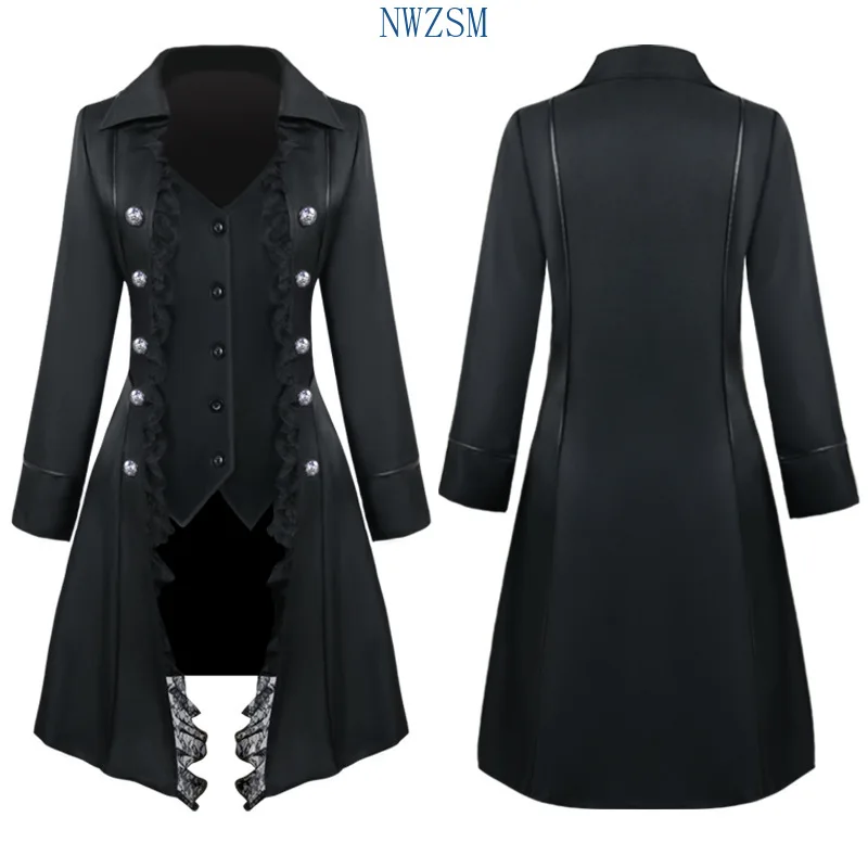 

Medieval Renaissance Cosplay Costumes Man women Gothic Halloween Party Coat Vintage Irregular Stand Collar Jacket Tuxedo