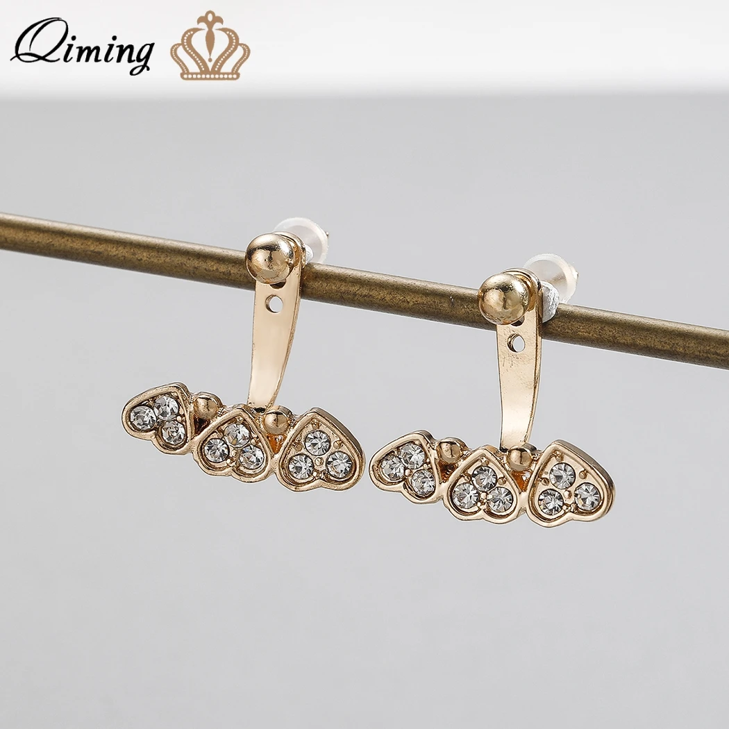 QIMING 2019 новый циркон спереди и длинное сзади Двухсторонние серьги со шпилькой для