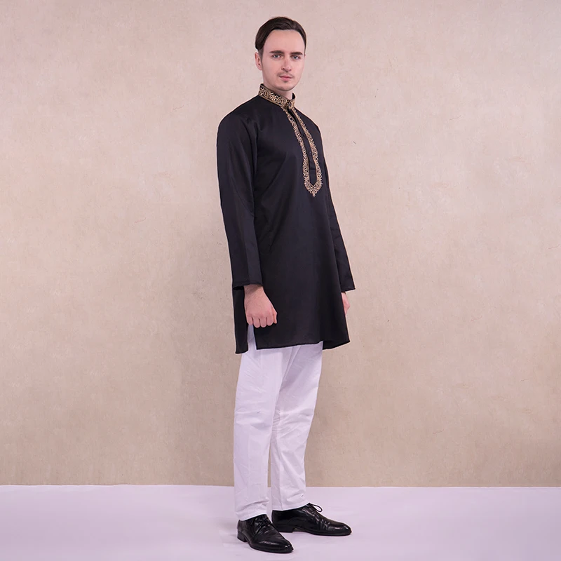 Индийские мужские костюмы черно-белые этнические комплекты с вышивкой удобные