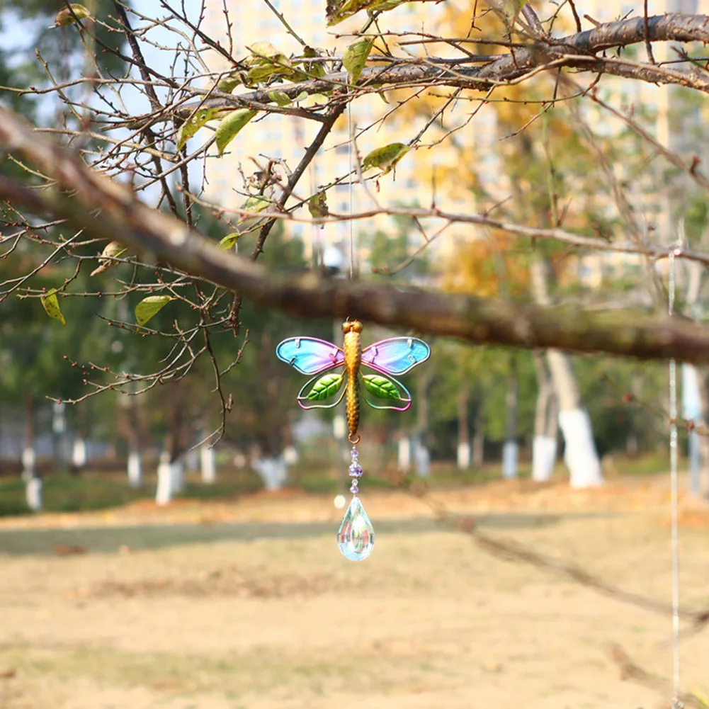 Цветной подвесной кристаллический кулон шарик цветная картина со стрекозой