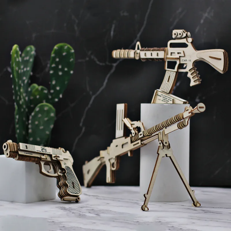 

3D three-dimensional puzzle handmade wooden assembled gun model puzzle diy creative toy children's gift