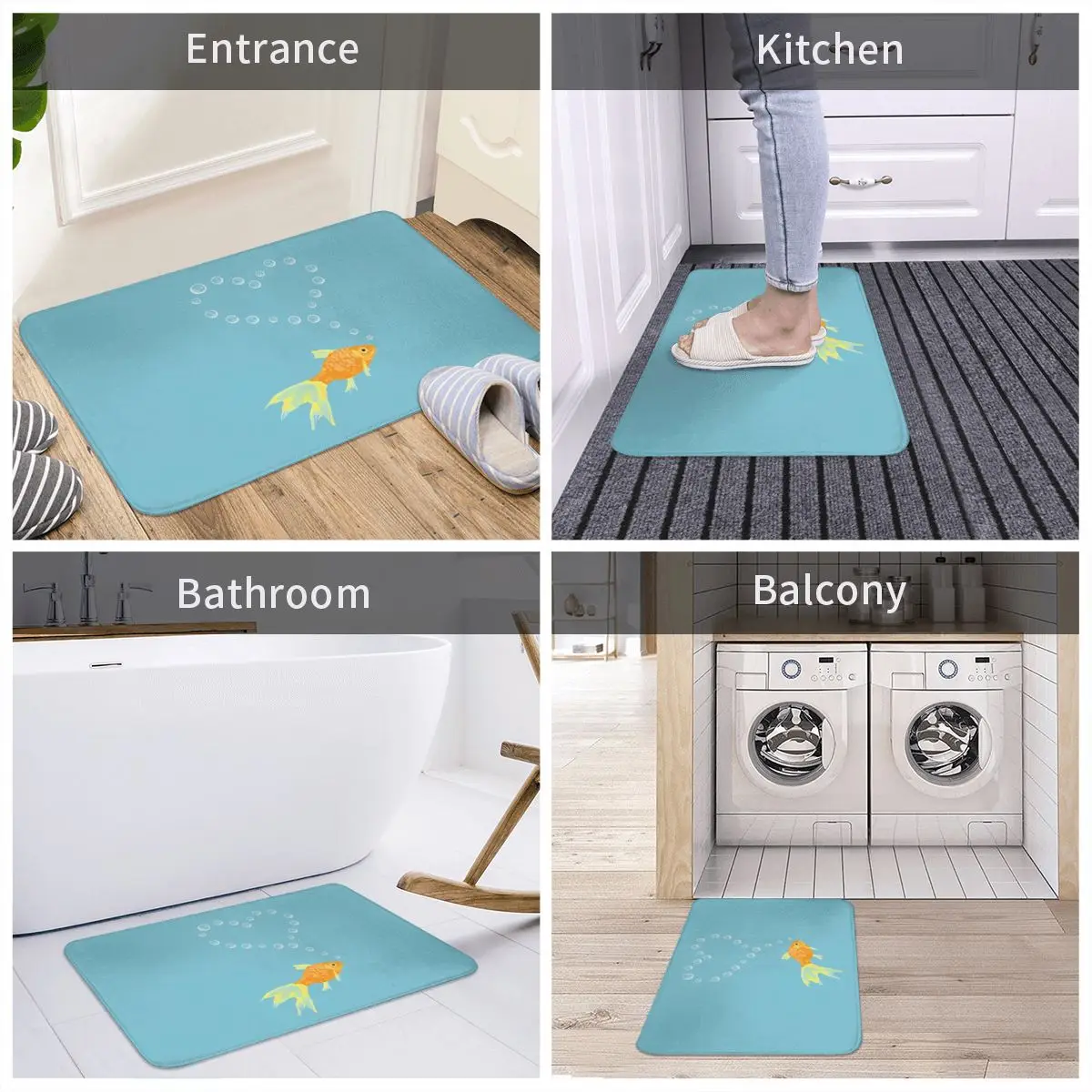

Bath Mat Goldfish Surrounded Door Mat Polyester Rug Carpet Pad Anti-slip Sand Scraping Dust Entrance Living Room Home Bathroom