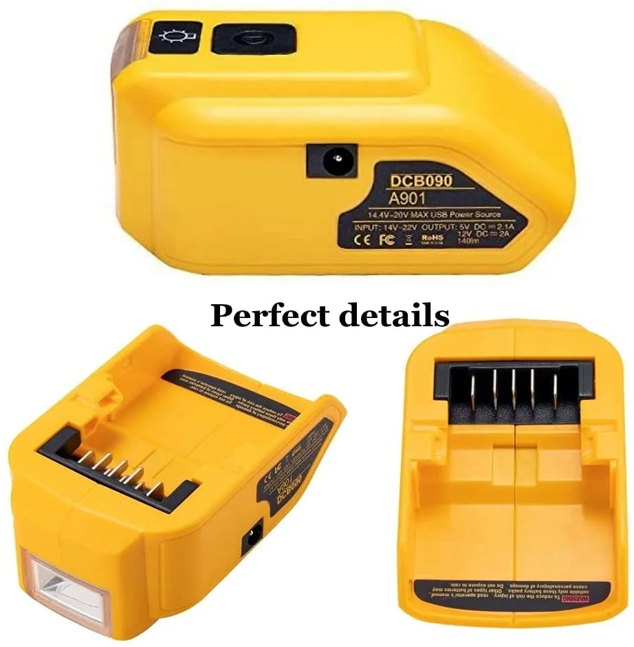 

DCB090 подходит для DEWAL 14,4 В литиевых батарей преобразования USB зарядки DC12V Выход аварисветильник инструменты
