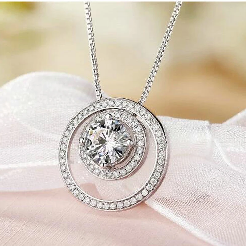 18K White Gold 1 Carat Moissanite Diamond Women Pendant Necklaces 2 Round Wedding Party Engagement Anniversary VVS | Украшения и