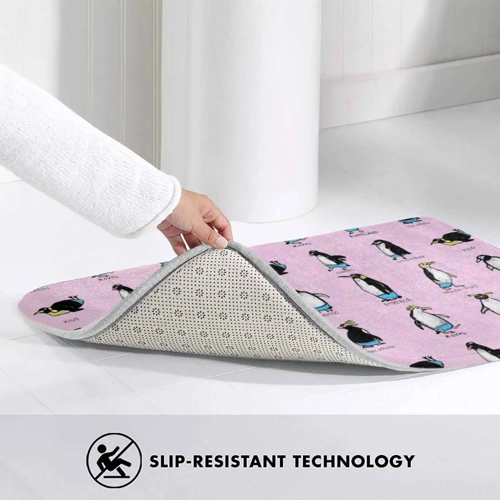 Мягкий Противоскользящий коврик в виде пингвинов на розовом фоне | Дом и сад