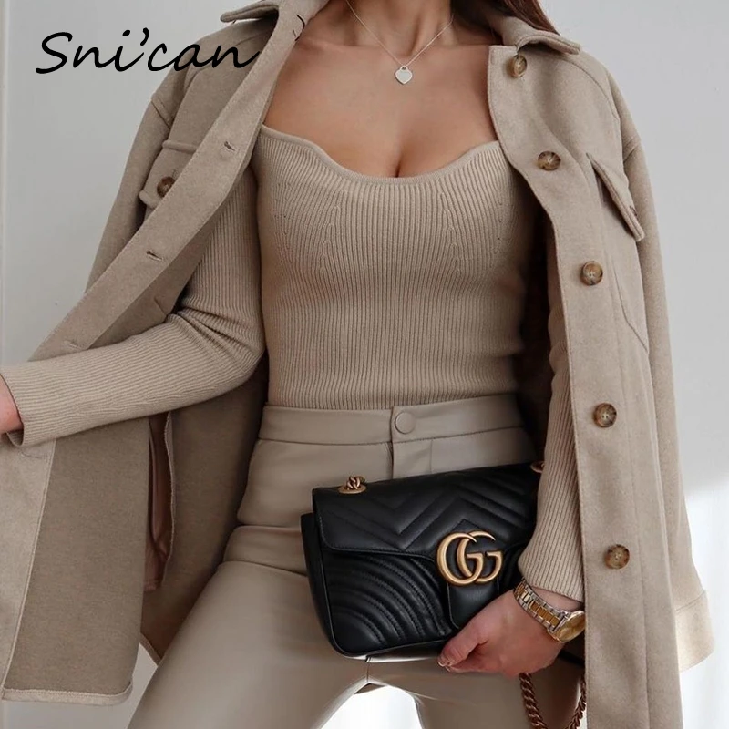 

Snican Sqaure Collar Sexy Sweater Vintage Jumper Mujer Fashion Ladies Pullover Long Sleeve Za Pull Femme Spring 2021 Crop Tops