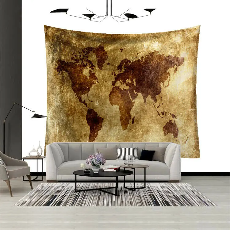 

1PC Retro Global Map Tapestry Wall Hanging Art Beach Towel Blankets Wall Art Home Painting Map Mural Decorative Tapestry 95X73CM