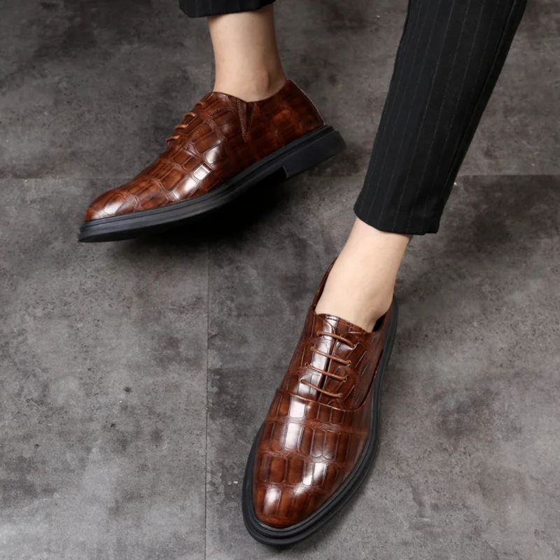 

Spring/Autumn Men Casual Business Shoes Crocodile Pattern Leather Shoes Round Toe Dress Shoes for Men Wedding Shoes Size 38-48