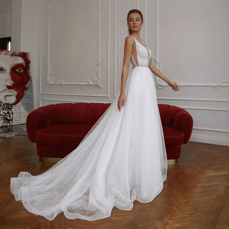 

BAZIIINGAAA Simple Wedding Dress Lace Little Beading Strapless Dress Luxury Wedding Gowns Bridal Can Be Washed Bride Dresses