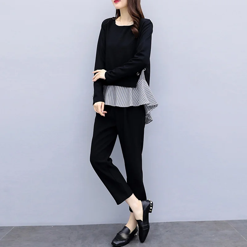 Комплект из двух предметов для женщин топ в полоску с длинным рукавом и брюки