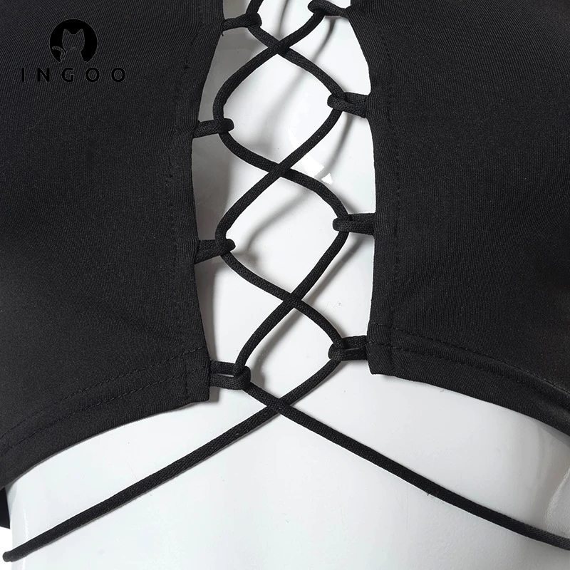 

Cross Sexy Tank Cropped Women Bust Hollow Out Sleeveless Lace Up Tanks Solid Halter Bandage Short Streetwear Y2K Tee Crop Tops