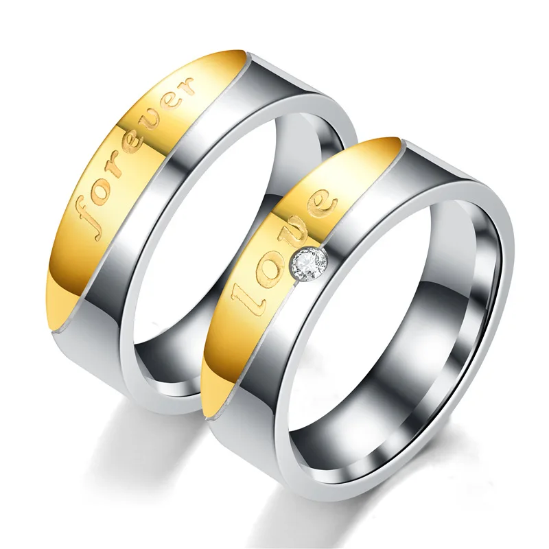 

GANXIN Wedding Ring For Women Fashion Forever and Love Letter Golden Stainless Steel Couple Finger-ring Men Propose Jewellery