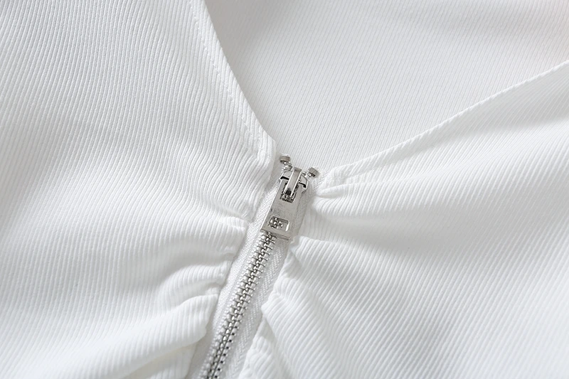 

2020 Free Inspirit New Arrival Female Fashion Sexy & Club Elastic Slim Zipper V-neck Navel Exposed Wrinkle Spring/autumn Shirt