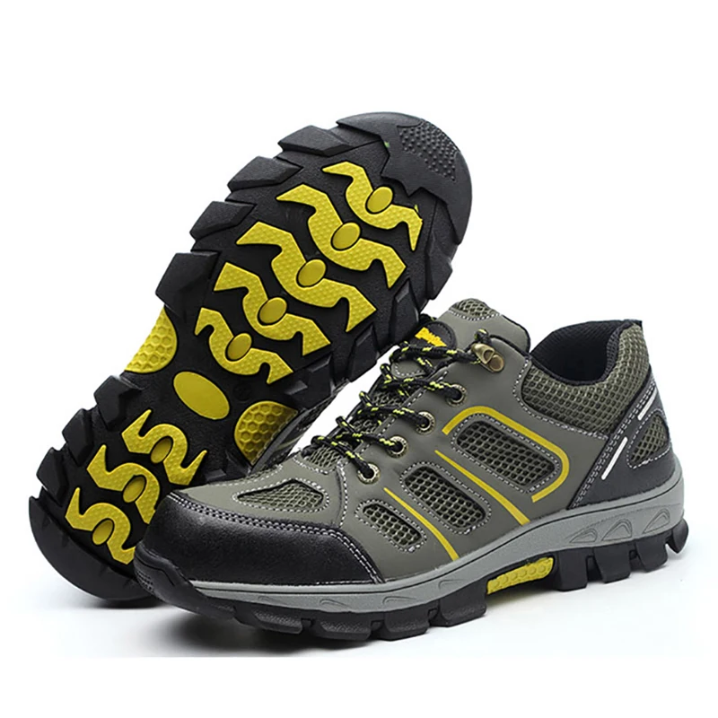 Мужская защитная обувь размера плюс кожаная стальная конструкция уличная