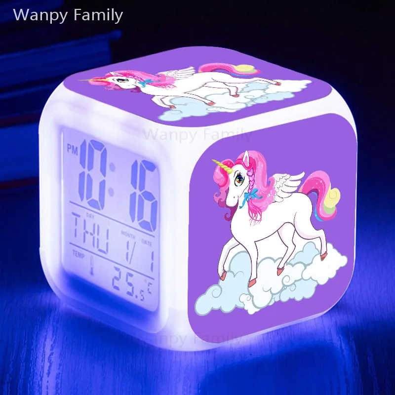 Будильник с единорогом 7 цветов светодиодные цифровые часы большой экран